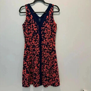 Title Nine Hillary Fleur Coral Reef Fit Flare V Neck Sleeveless Floral Dress s